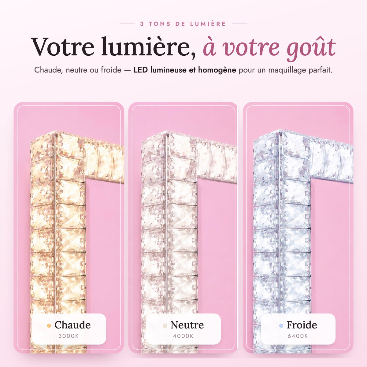 Miroir Stargirl - 3 tons de lumière : chaude, neutre, froide